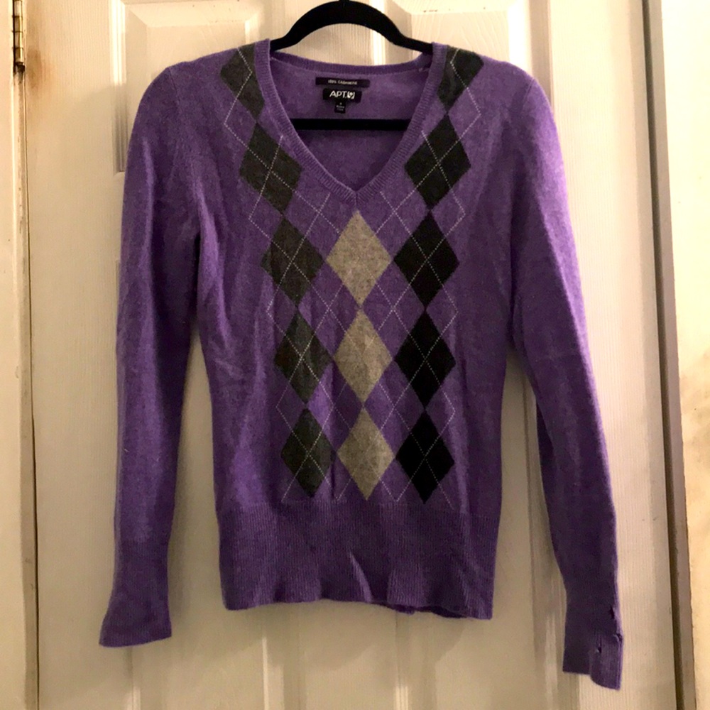 Purple Cashmere Argyle Sweater
